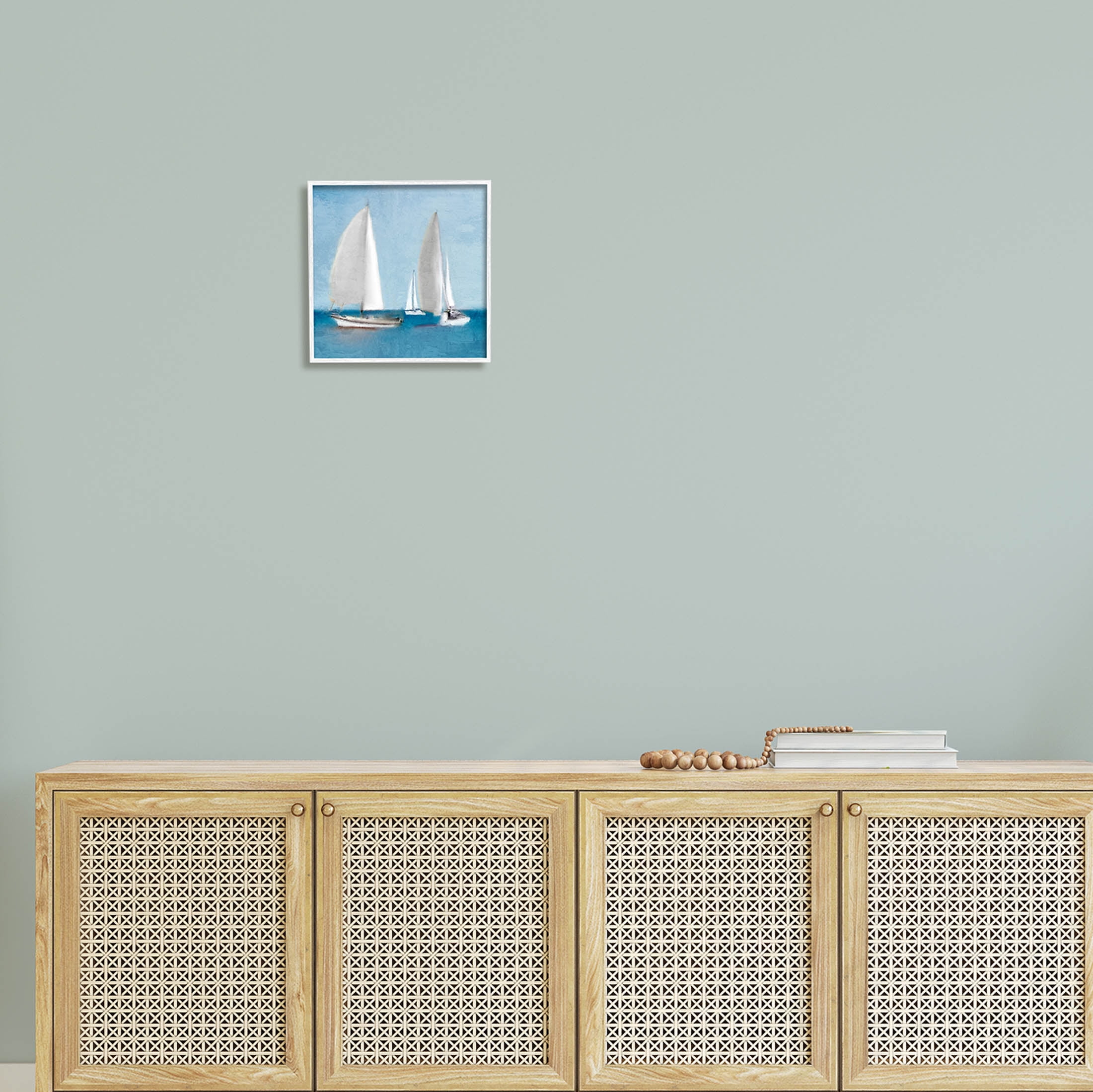 Stupell Industries Sailboats Drifting Nautical Ocean Scene Graphic Art White Framed Art Print Wall Art, Design by Kim Allen
