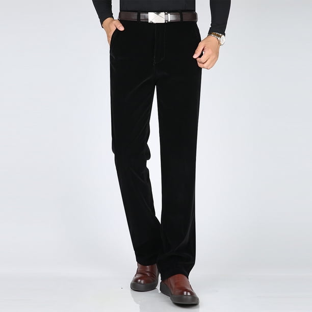 Pantalones largos de pana para hombre, de mediana edad, lisos, con botones, cremallera, cintura alta, bolsillos, pantalones largos de poliéster para hombre.