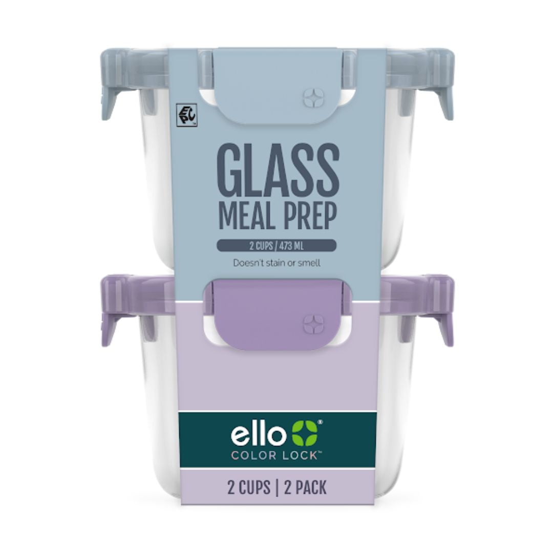 (2 pack) Ello Color Lock Clear Glass Leak-Proof Food Storage Container (2 Count)