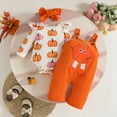 thumbnail image 3 of ENFLASH My First Halloween Baby Girl Outfit Newborn Pumpkin Romper Corduroy Suspender Overalls Headband 3-Pieces Halloween Clothes, 3 of 11