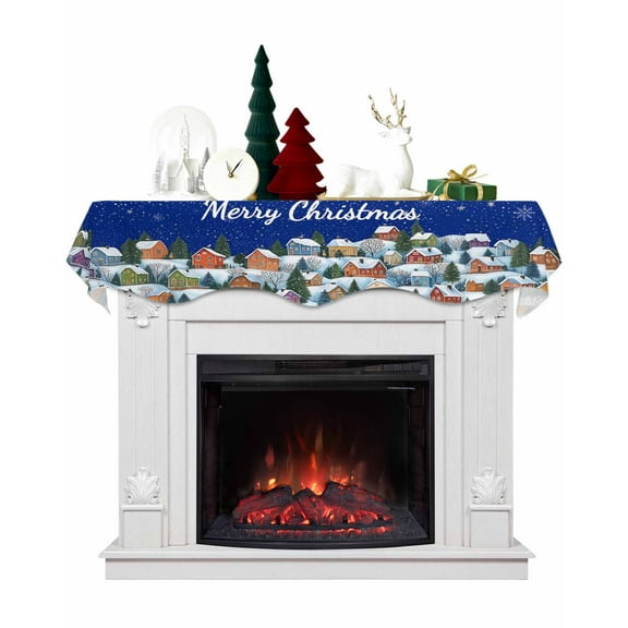 Navy Blue Christmas Fireplace Mantel Scarf Table Runner, Farmhouse Xmas Snowflake Winter Garland Mantel Top Tablerunners Dresser Scarves Cover Decorations for Windows Party Living Room 60''x17''
