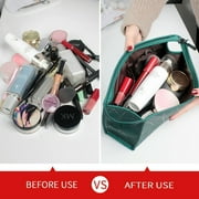 AUTOVISUM Makeup Cosmetic Bag, Zipper Organizer Bags, Waterproof PU Leather, Portable Lightweitht, Ever Green