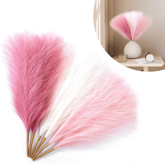 Appoft Pampas Grass Pink Decor 17.7 Inch 6pcs, Faux Pampas Grass Home Decor, Artificial Pampas Grass Blush Fake Pampas, Short Vase Room Christmas Decoration