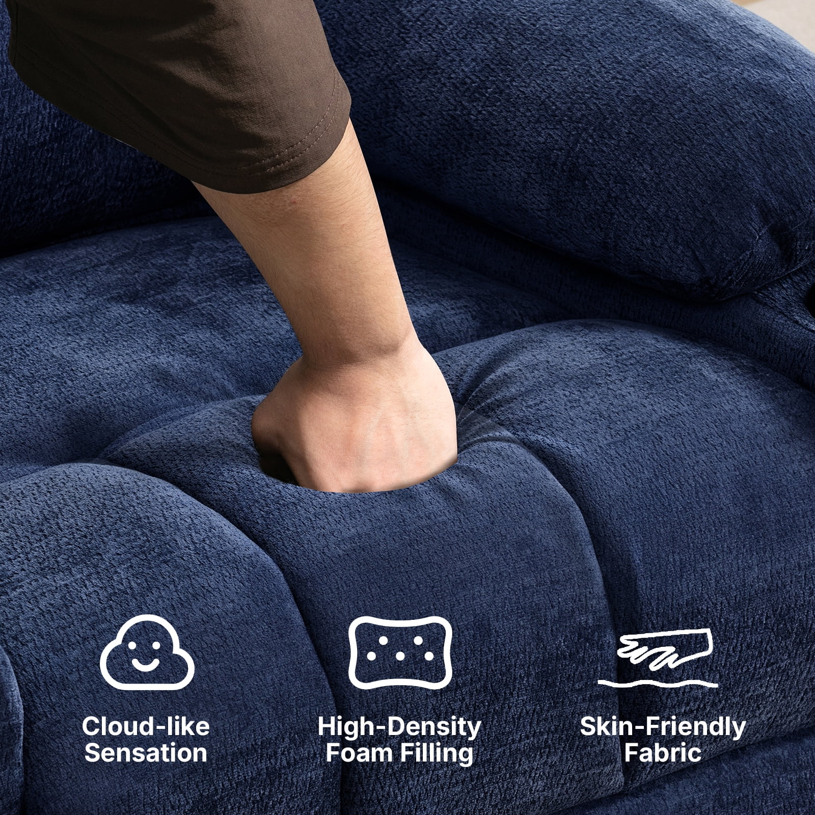 360 Swivel Manual Recliner Chair with Heat and Massage, Overstuffed Comfy Ergonomic Recliner for Elderly Seniors, Lumbar Back Pain Relief w/Pockets, Home Theater Living Room, Blue