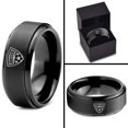thumbnail image 4 of Tungsten Futbol Soccer Player Crest Logo Band Ring 8mm Men Women Comfort Fit Black Step Bevel Edge Brushed Polished, 4 of 4