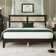 thumbnail image 2 of Queen Size Solid and Stable Rubber Wooden, Solid Wooden Bed with Rattan Headboard, Enhanced By Support Feet (Espresso), 2 of 11