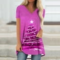 thumbnail image 2 of Camiseta Impresa con Cuello en V de Manga de Raglan de la Parte Trasera Larga Delantera Corta de las Mujeres de Navidad, Vacaciones Informales, 2 of 5