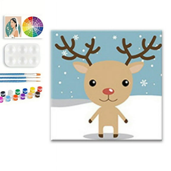 Paint by Numbers Set for Adult Beginners, 8x8 Inch DIY Oil Paint by Numbers for Kids with Frame for Home Decoration (Christmas Deer )