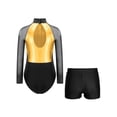 thumbnail image 2 of dPois Kids Girls Leotard with Shorts Gymnastics Outfits Ballet Dance Costume Long Sleeve Rhinestones Gold&Black 12, 2 of 5