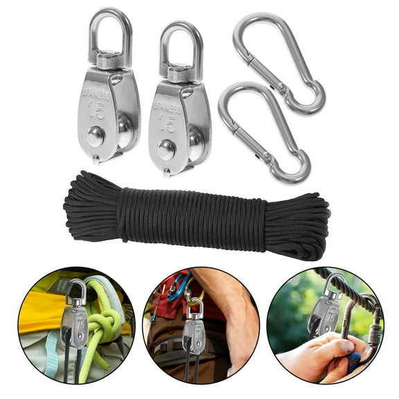 NICEXMAS 1Set Heavy Duty Rope Pulley Kit with Wire Rope and Lifting Swivel Hook