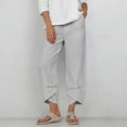 thumbnail image 5 of Mifsaly Cropped Linen Pants Women Patchwork Lace Elastic Waist Summer Capris with Pockets Eyelet Hem Details Loose Fit Casual Beach Vacation Lounge Wear Outfits Gray,XXXL, 5 of 7