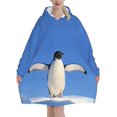 thumbnail image 1 of Cute Penguin Print Oversized Blanket Hoodie, Wearable Blanket Adult For Women Men And Teenager, Super Soft Warm Flannel Fluffy Hooded Blankets Sweatshirt With Big Pocket, 1 of 8