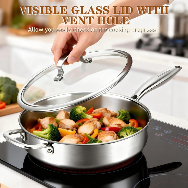 TAIMASI 12-Inch Tri-Ply Stainless Steel Saute Pan photo 4