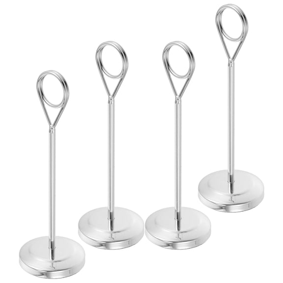 Hemoton  4 Pcs Stainless Steel Message Card Holder Table Number Holders for Numbers Silver
