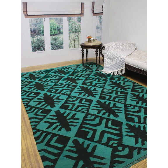 Elan Hailey Teal Blue/Black Rug, 6'5" x 9'9"