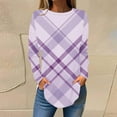 thumbnail image 2 of QATAINLAV Stripe Shirts for Women 2024 Fall Long Sleeve Pullover Tops Outdoor Casual Round Neck Tees Plus Size Loose Fit Tunic Purple XL, 2 of 6