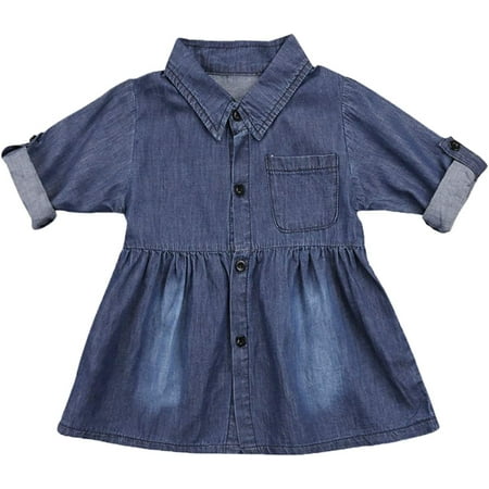 

Toddler Baby Girls Denim Dress One-Piece Long Sleeve Shirt Skirt Casual Dresses Fall Outfits