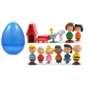 Peanuts Movie Classic Characters Toy Figure Set of 12 with One Jumbo Egg- Snoopy, Woodstock, Dog House, Linus, Charlie and More Party Decorations!