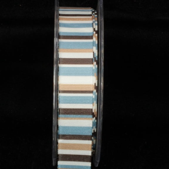 The Ribbon People Blue and Brown Striped Wired Craft Ribbon 1" x 54 Yards