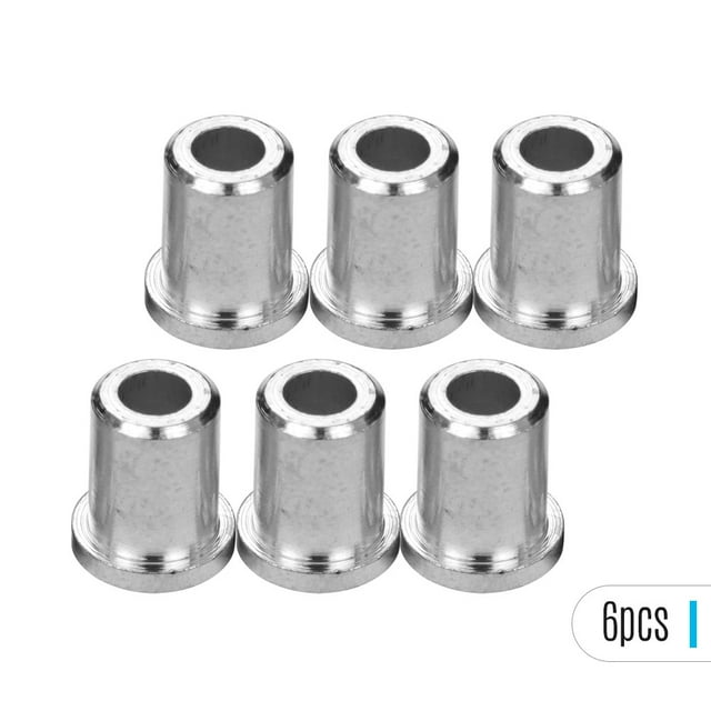 6-Pack Silver Straight Barrel Electric Guitar String Ferrules - Metal String-Through-Body Bridge Guides with 8.5mm Height, 7mm Flange Diameter & 3mm Interior Diameter - Smooth Finish String Retainers
