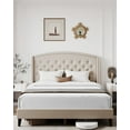 thumbnail image 2 of Wood Platform Bed Frame, Heavy Duty Button Tufted Upholstered Bed Frame with Wingback Headboard, 2 of 7
