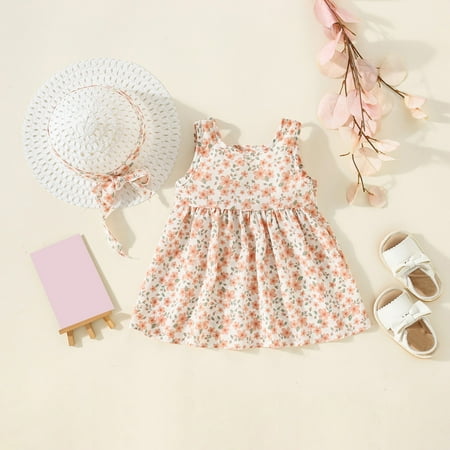 

Aayomet Flower Girl Dresses Toddler Girls Dress Sleeveless Floral Skirt Bow Cute Sweet Suspender Dress Princess Dress With Hat Pink 2-3 Years