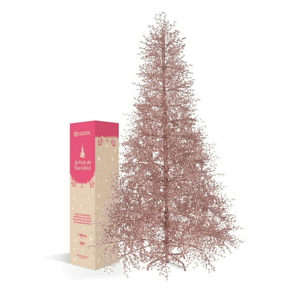 Árbol de Navidad Ramas de Bayas Acabado Metálico, Pino Navideño Estilo Nórdico Esquimal (Oro Rosa, 1.80 m)