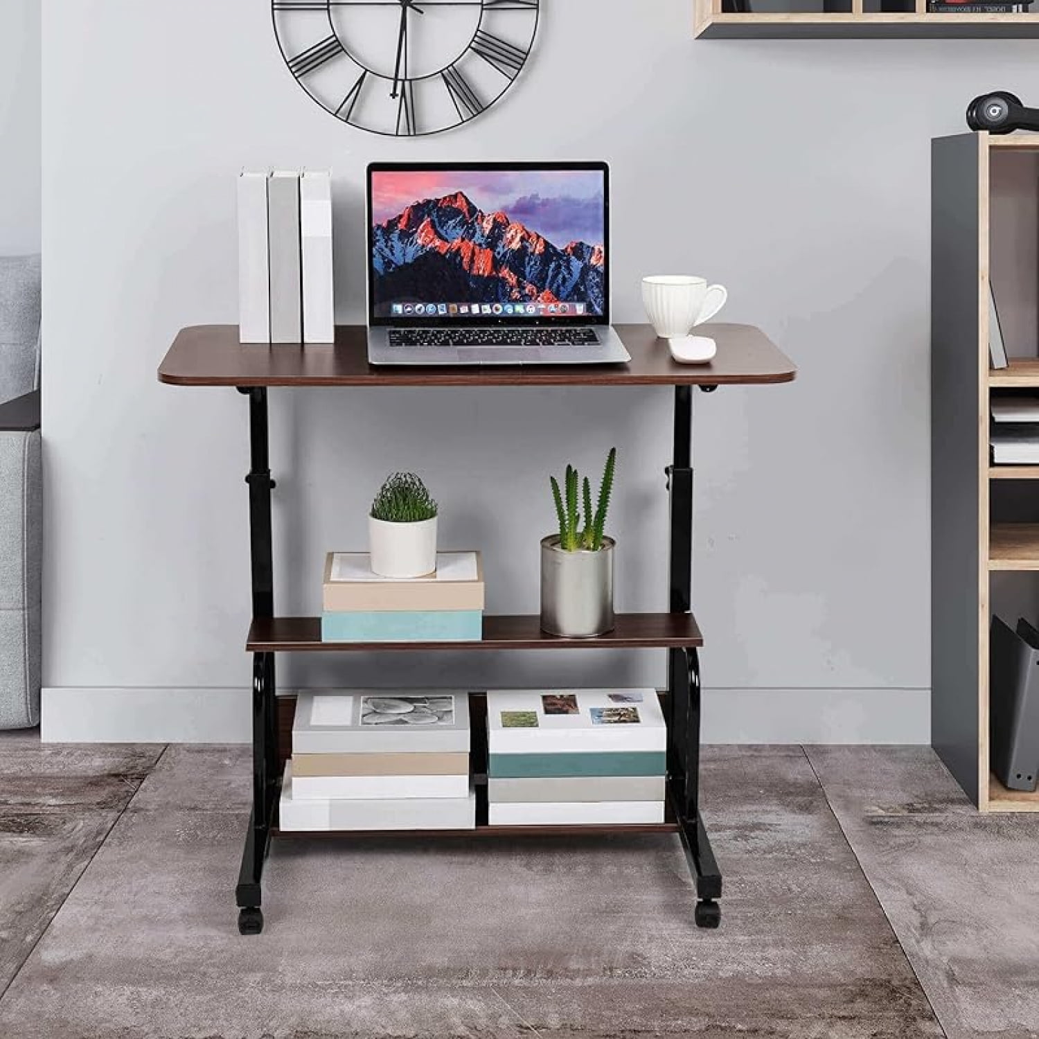 Adjustable Height Mobile Computer Desk for Small Space Rolling Writing with Wheels Corner Home Office Study Portable Bedrooms Work Desk Standing Desk
