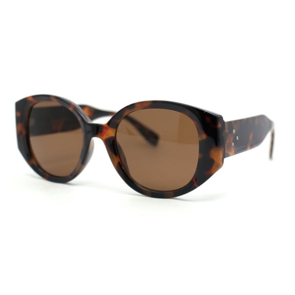 Womens Mod Fashion Round Thick Temple Plastic Chic Sunglasses Tortoise - Brown
