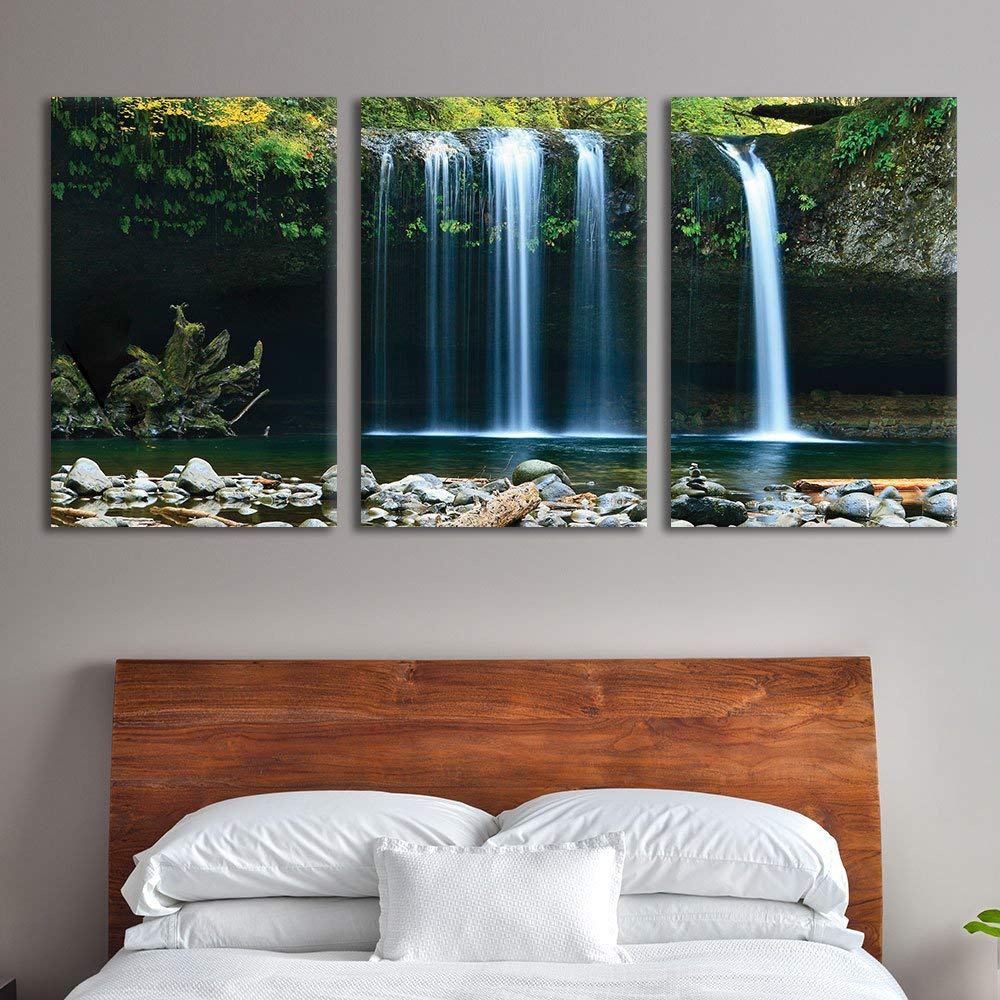wall26 3 Panel Canvas Wall Art Landscape Waterfall in The Forest
