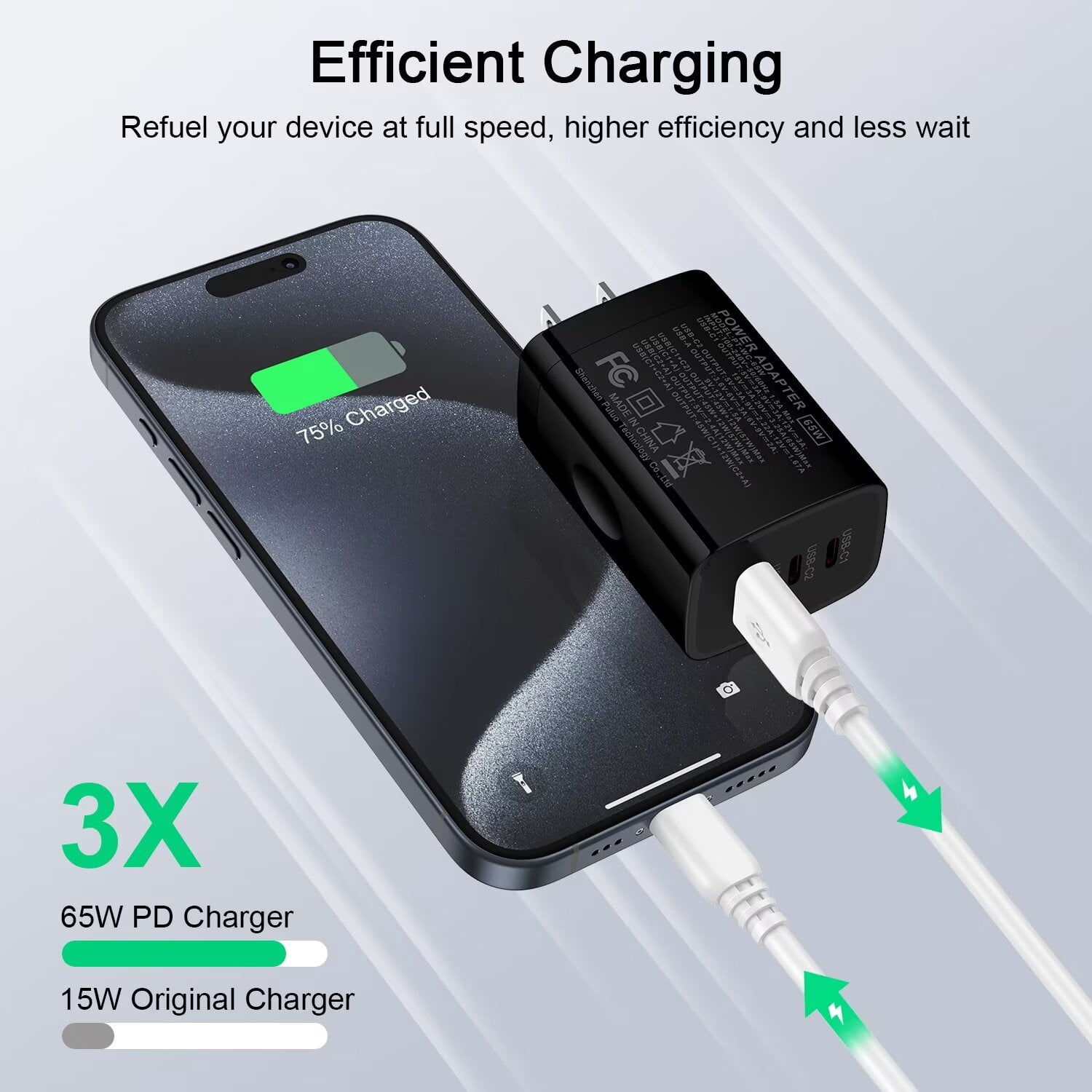 USB C Charger,AILKIN 2PACK 65W PD USB C Charger Block Power Adapter Type C Charger USB C Block Plug for Phone 15 Charger Block Usb C,Black