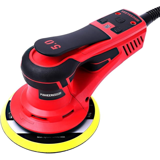 Ourlova Electric Random Orbital Sander,PioneerWorks Brushless Motor,Powerful 350W & Low Vibration Palm Sander,10000 RPM Variable Speed,6-Inch For Woodworking, Polishing,Carpentry