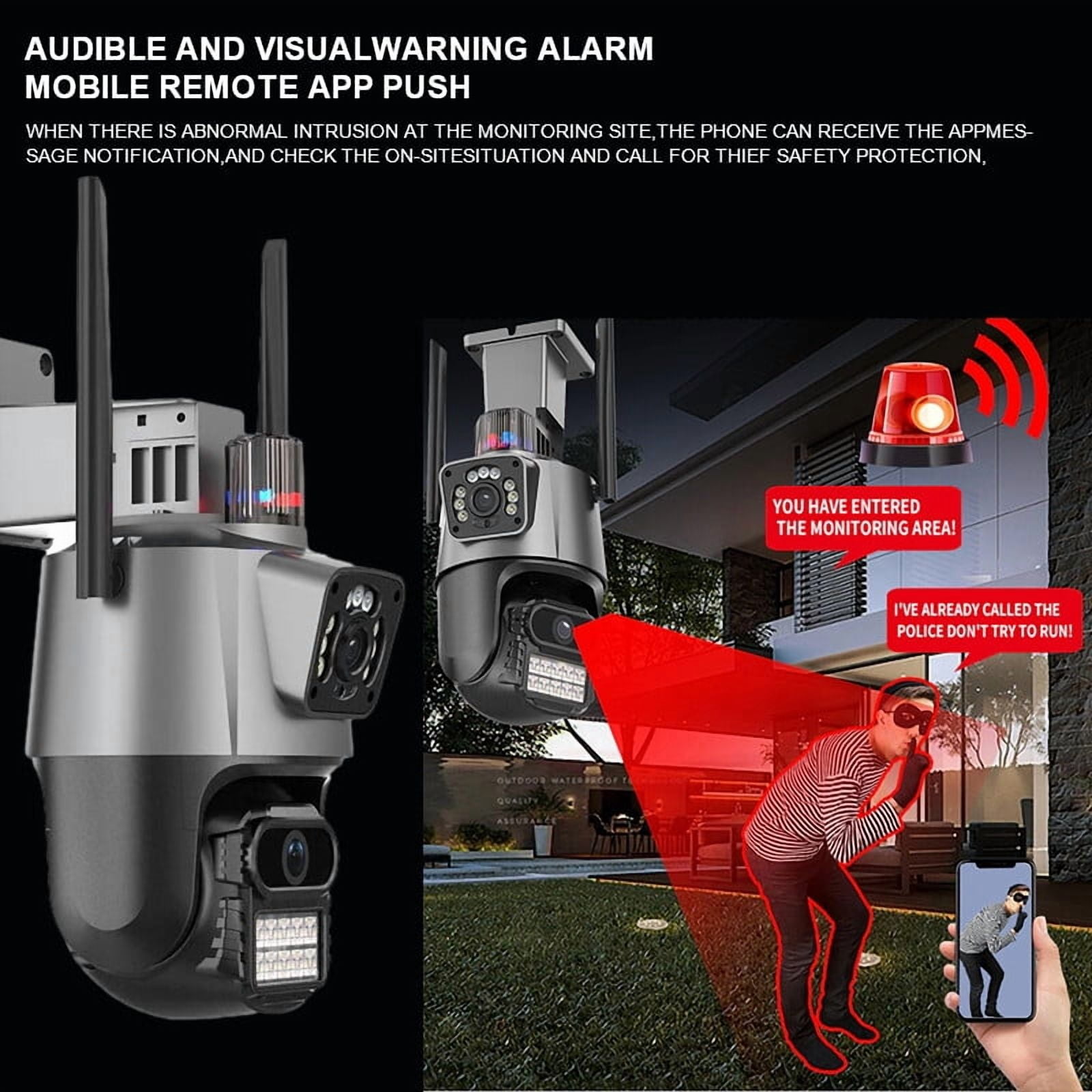 Outdoor Security Camera 4K 8MP HD Dual-Lens Wifi PTZ Surveillance Camera,Auto Tracking,Surveillance Police Light Alarm,Color Night Vision