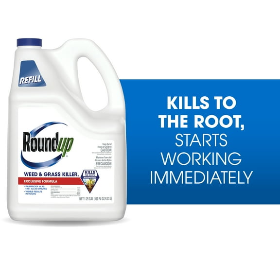 Roundup Weed & Grass Killer₄ Refill, Use in Flower Beds, Around Trees & More, 1.25 gal.
