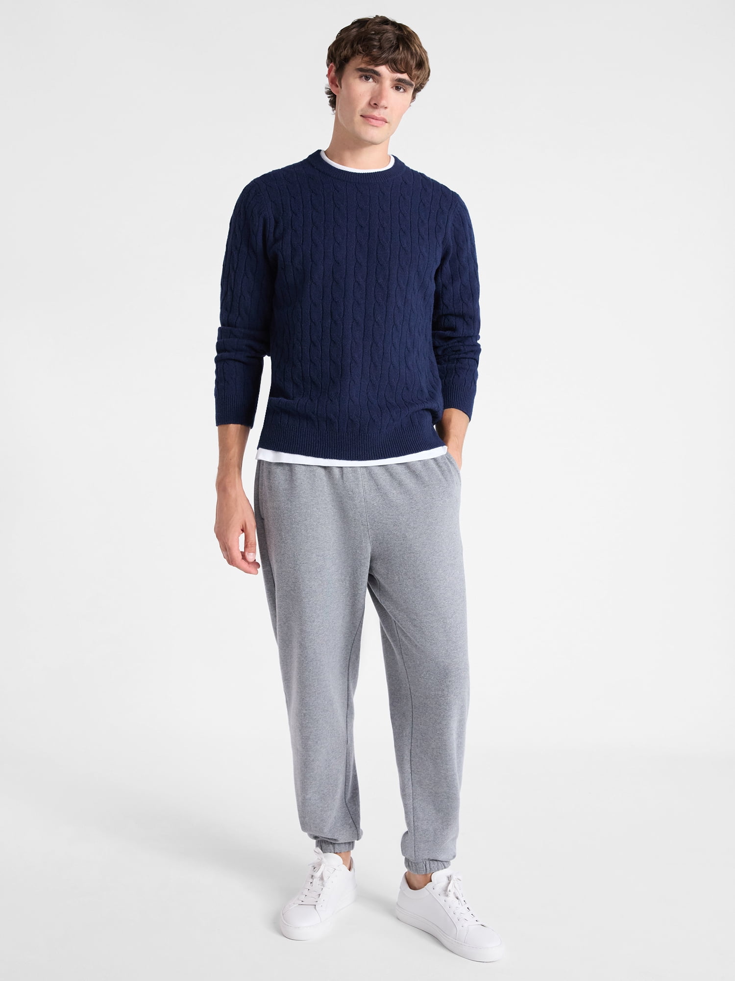 Free Assembly Men's Classic Cable Knit Sweater, Sizes XS-3XL