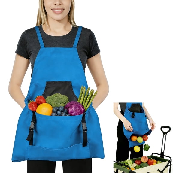 cyrico Gardening Apron, Harvest Apron with Pockets for Women and Men, Adjustable Cross Strap with Quick Release Pockets, Gardening Gifts for Mom and Dad, Blue