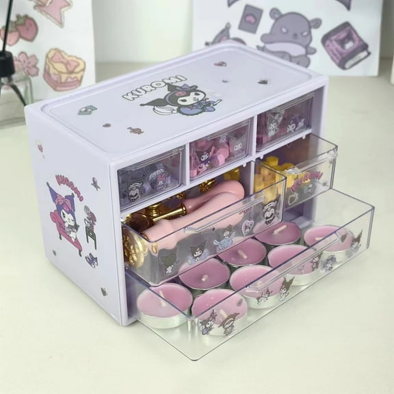 Mini Desktop Drawer Box 6 Compartments Plastic Desk Kuromi Organizer Office Supplies and Jewelry Storage Box for Office, School, Cosmetic, Jewelry, Hair Clips, Small Parts, etc.