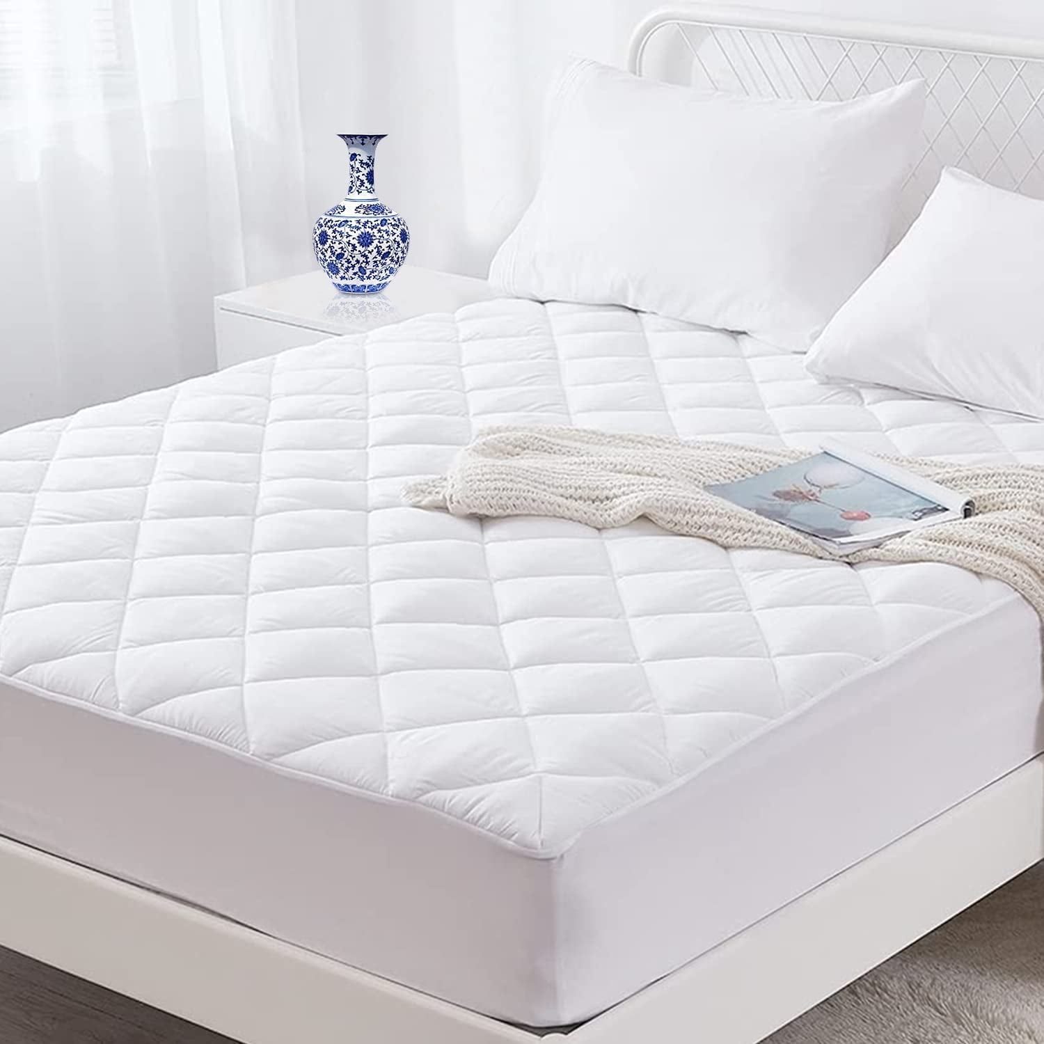 Twin Size Quilted Mattress Protector Pad Topper Cover 16" Deep Fitted Bed Sheet