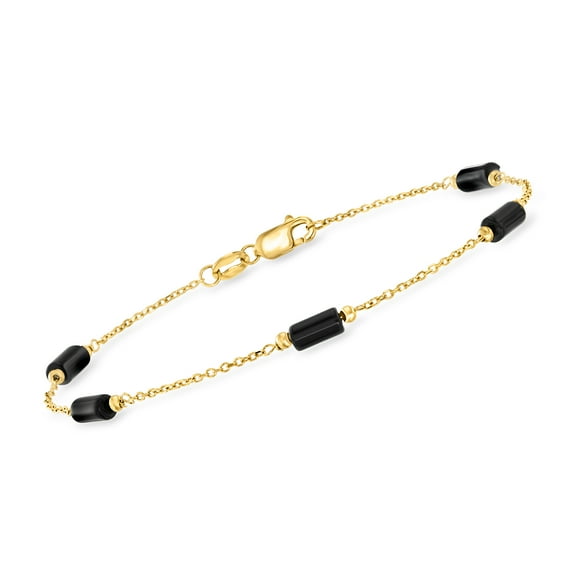 Ross-Simons Italian Onyx Bead Station Bracelet in 18kt Yellow Gold, Women's, Adult