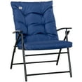 thumbnail image 1 of Outsunny Foldable Lounge Chair, Fabric Upholstered Recliner, Outdoor Lounger with Armrest, Metal Frame Camping Beach Chair for Poolside, Deck, Backyard, Blue, 1 of 9