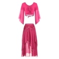 thumbnail image 2 of Alvivi Womens Belly Dance Outfits Flare Sleeve Crop Tops with Sequin Irregular Hem Skirts Set Hot Pink One Size, 2 of 7