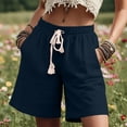 thumbnail image 5 of Erwazi Women's Solid Linen Shorts Drawstring Waist with Pockets Casual Spring Summer Shorts, 5 of 7