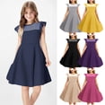 thumbnail image 1 of Milgrthf Robe Fille Été Manches à Volants en Maille Ligne A Décontractée Robe de Fête de Collation des Grades avec Poches 4-12 Ans Noir, 1 of 7