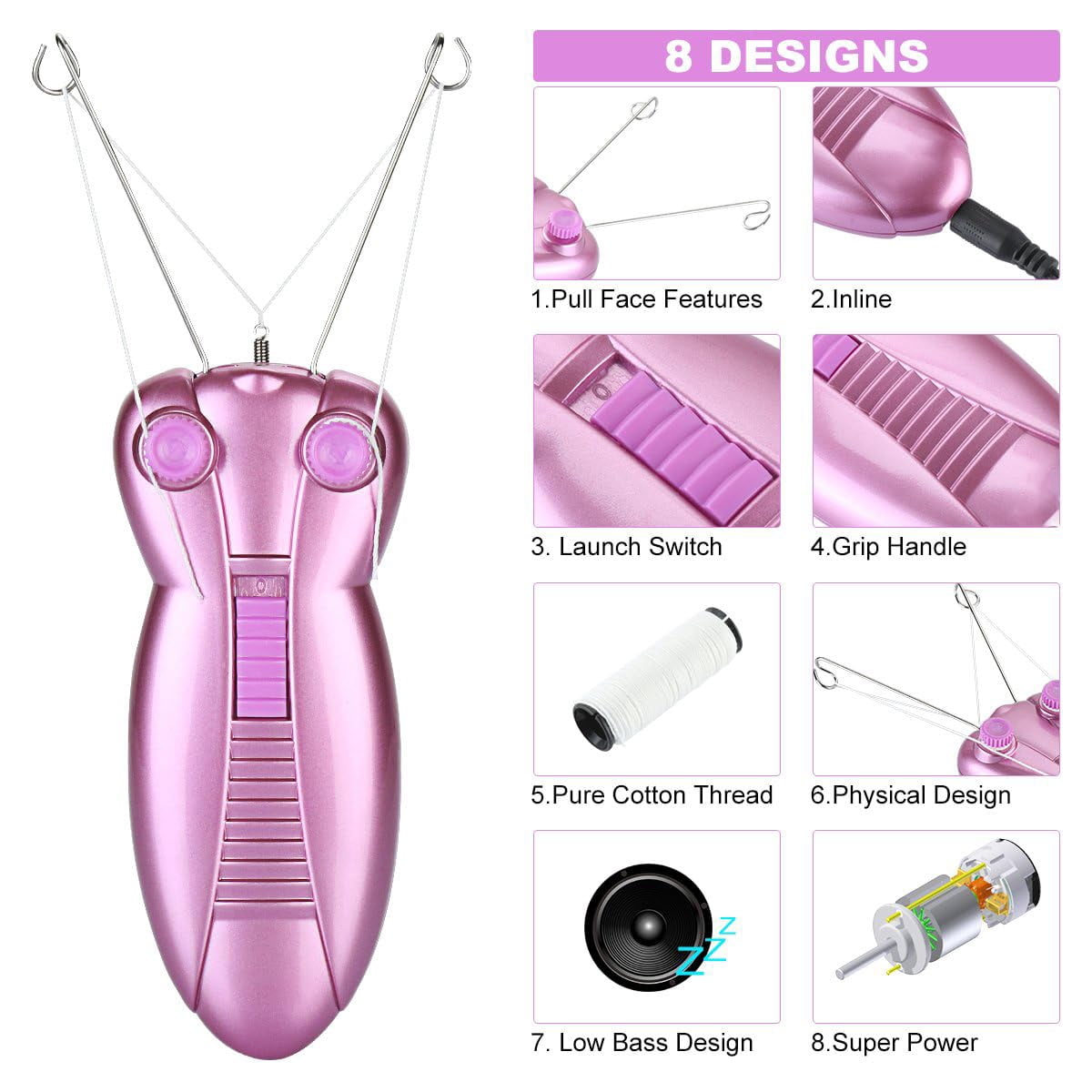 Ladies Facial Hair Remover Electric Women's Beauty Epilator Facial Threading Hair Removal Shaver Face Massager Pull Faces Delicate Device Depilation -Birthday Christmas Day Present(Purple)