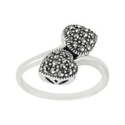 Aura by TJM Sterling Silver Marcasite Double Heart Ring