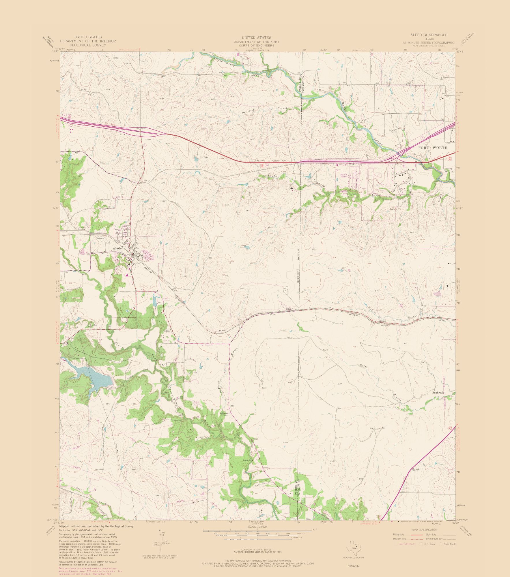 Topo Map Aledo Texas Quad USGS 1981 23.00 x 26.04 Glossy Satin
