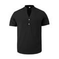 thumbnail image 4 of Mens Casual Henley Linen Shirt Short Sleeve Band Collar Textured Shirts Summer Beach Hippie T-Shirts Black S, 4 of 8