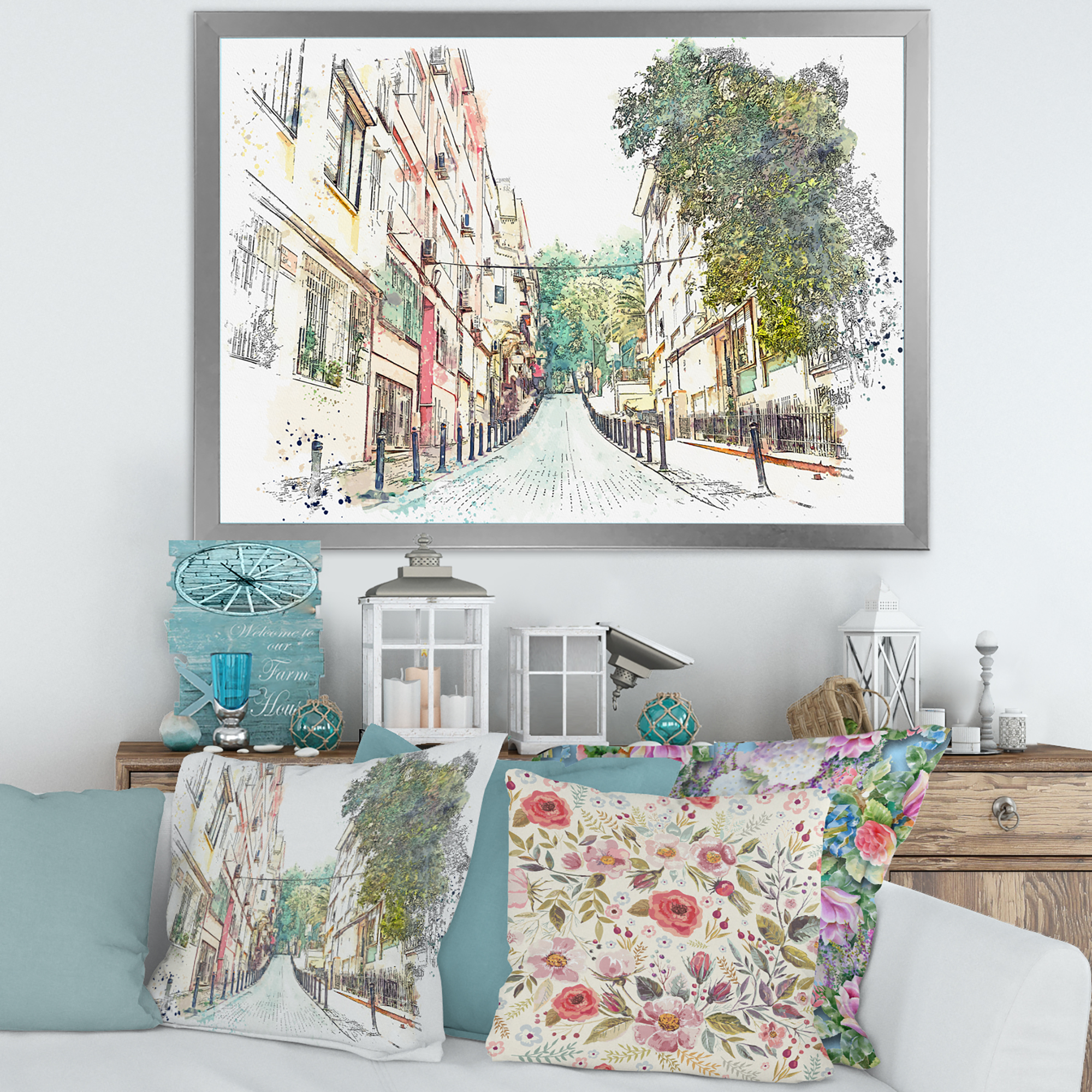 Designart 'Traditional Street In City Istanbul' Traditional Framed Art Print