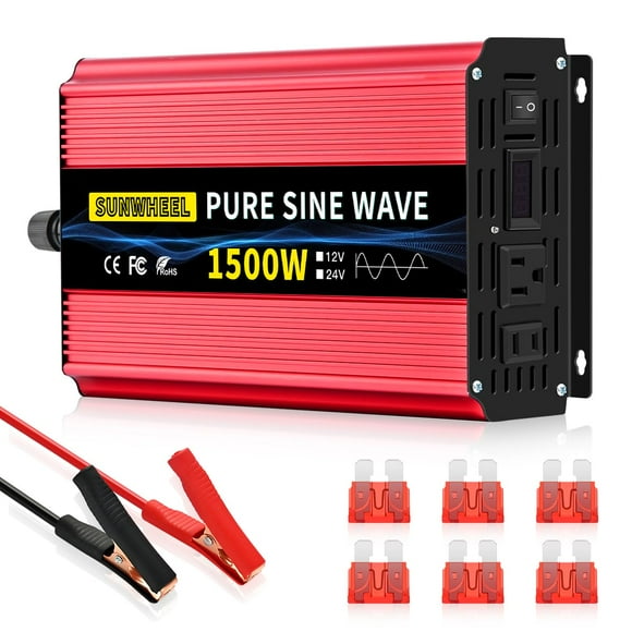 SUNWHEEL 1500W Pure Sine Wave Inverter, 12V DC to 110V/120V AC Power Inverter for RV、Microwave、Off Gridã€&