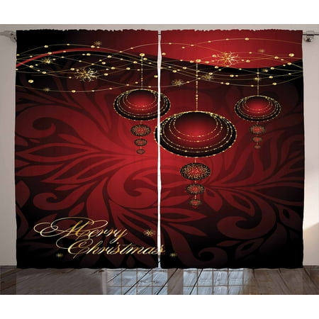 Christmas Curtains 2 Panels Set Abstract Floral Background Traditional Ornaments And Lines Dots Yuletide Window Drapes For Living Room Bedroom 108w
